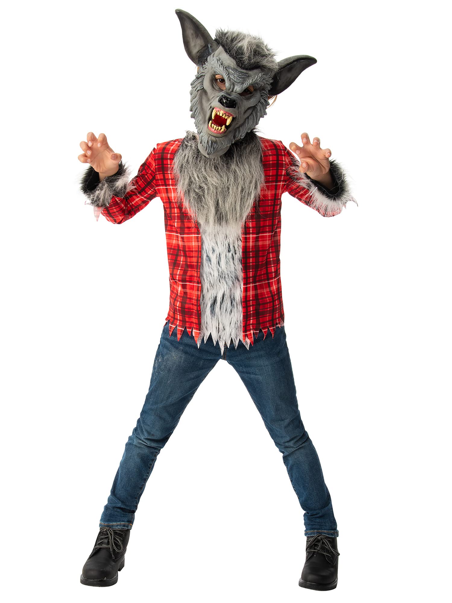 Bristol Novelty 3015505-6000 WEREWOLF Costume, Boys, Girls, Grey, Red, Age 5-6 Years Halloween