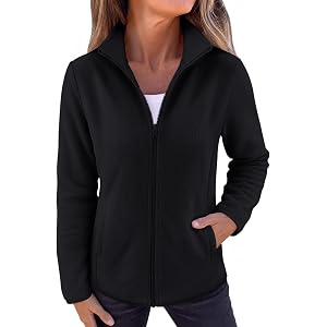 Zeagoo Fleece Jacket for Women Lightweight Full Zip Up Coat with Pockets | Long Sleeve Fleece Jackets Fall Outwear Outfits Hi