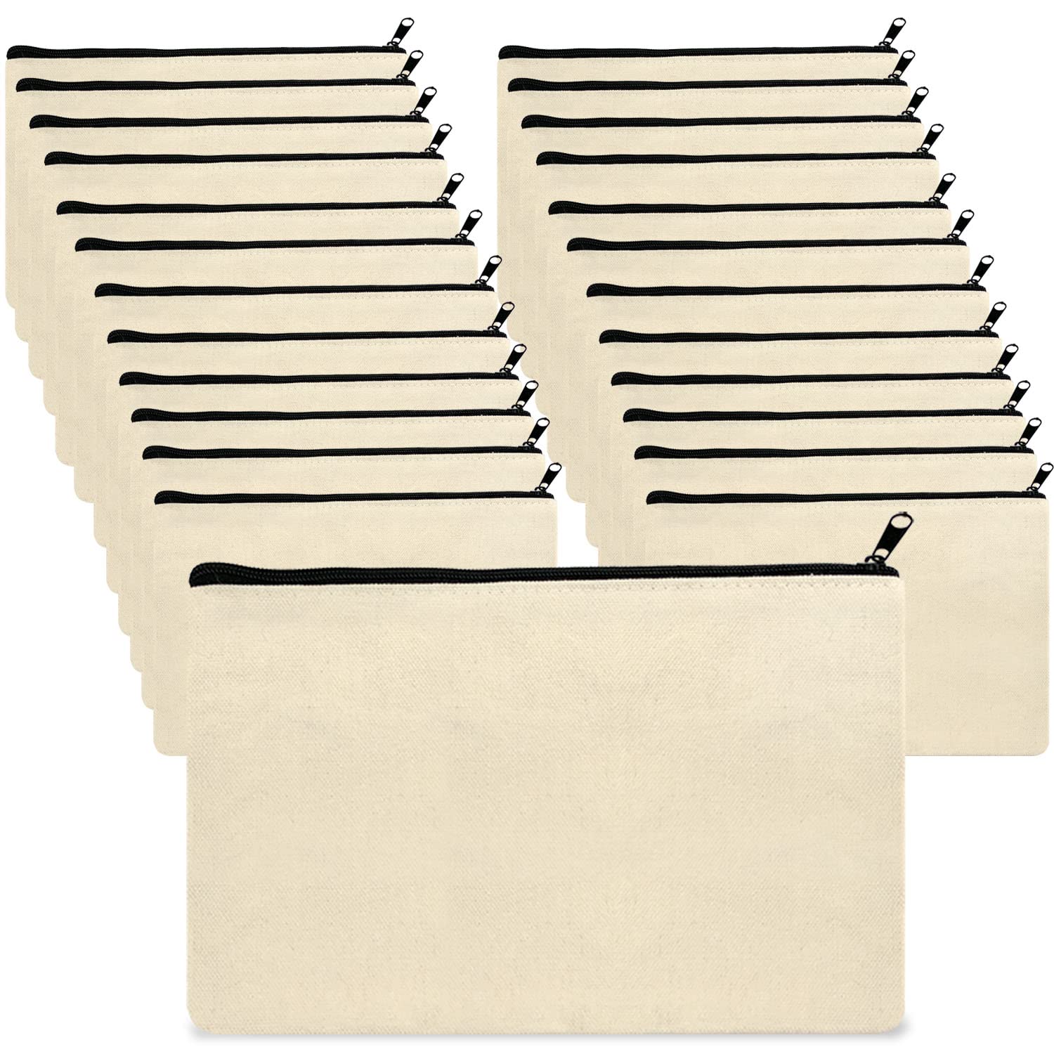 JinPhon Fabric Pencil Case Customisable Blank Canvas Pencil Case for Painting, Reusable Fabric Pouch Ideal for Personalising Gifts, DIY, Painting, Decorating, Pack 24, 21 cm x 13 cm, Fabric Pencil