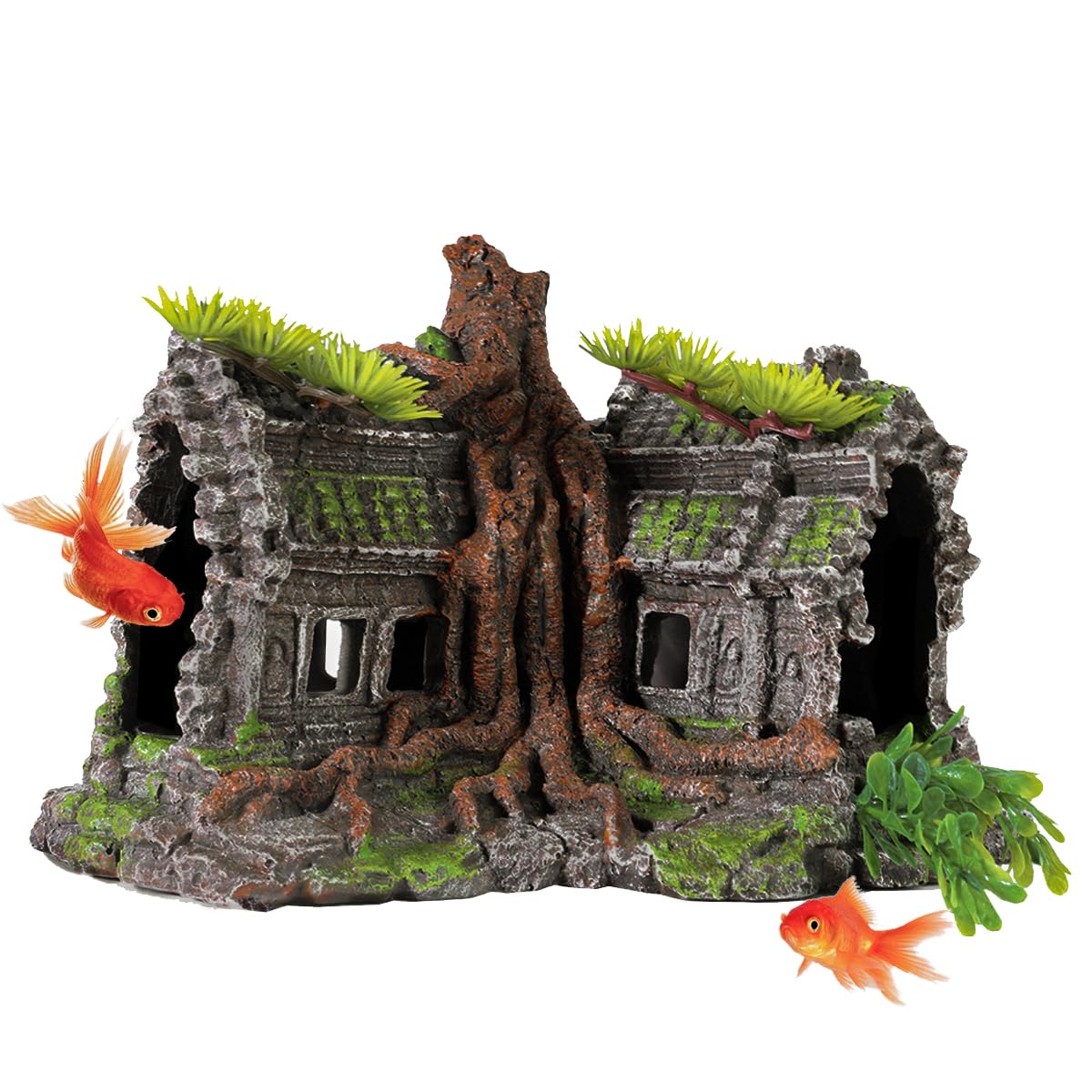 fazhongfa Fish Tank Decorations Betta Temple Ruins Hide Cave Decor Aquarium Ornament Small and Medium Fish Accessories Resin Ornament for Spider Leopard Gecko Reptile Cave