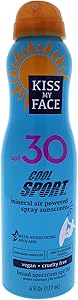 Kiss My Face Cool Sport Mineral Air Powered Spray Sunscreen SPF 30 Unisex Sunscreen 6 oz