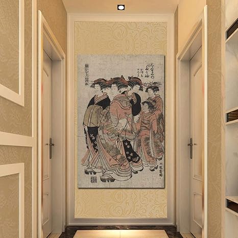 Amazon ジクレーの壁古典的な日本のポスター壁の絵の肖像画着物の女性日本の絵画アートキャンバス部屋の装飾 70x90cmフレームレス ウォールステッカー オンライン通販