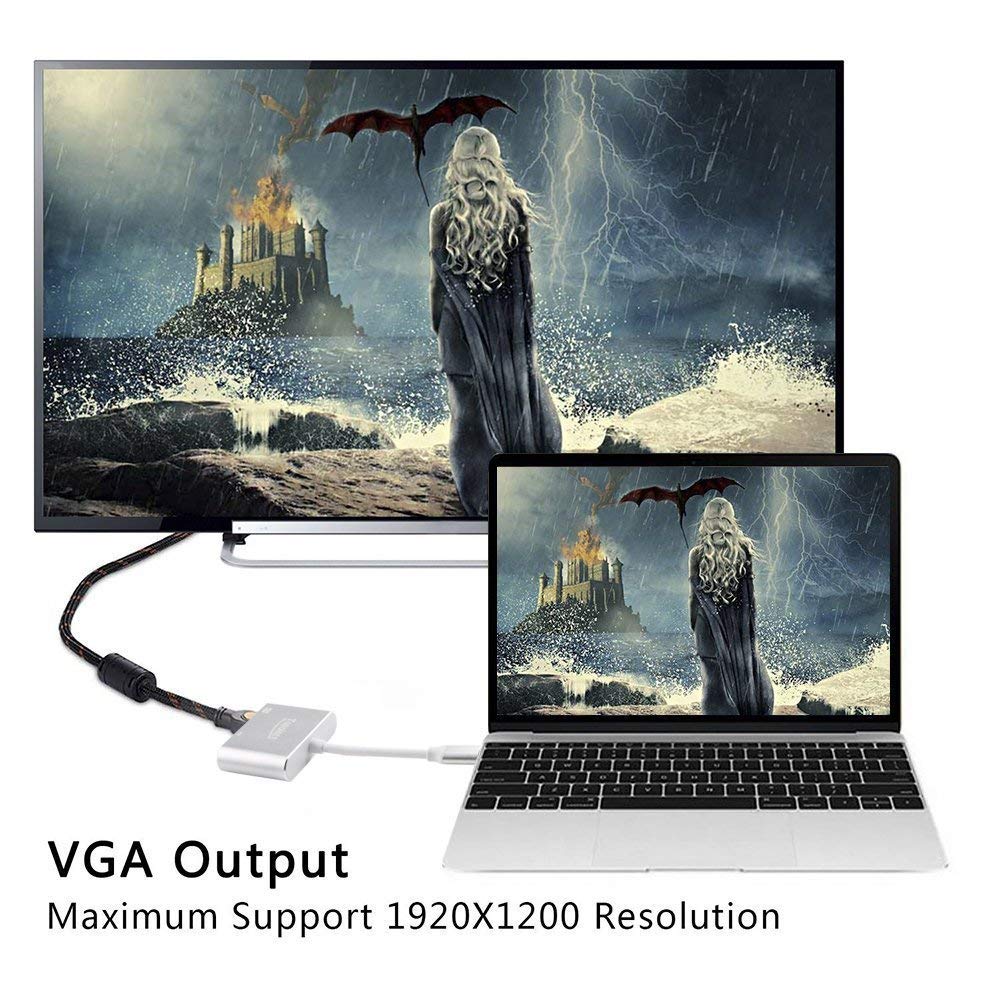 USB C to HDMI VGA Adapter, Topoint 2 in 1 USB 3.1 Type C to VGA HDMI 4K UHD Converter Adaptor Dual screen display with Aluminium Case for 2017/2016 MacBook Pro/Chromebook Pixel/Samsung Galaxy S8 S8+