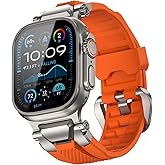 ULTIMAL Sport Band for Apple Watch 49mm/46mm/45mm/44mm, Soft TPU Strap with Stainless Steel Buckle & Connectors, Sweat-Resistant, Easy to Clean, Fits 155-225mm Wrist, for Apple watch Ultra 3/2/1, SE 3/2/1, Series 11/10/9/8/7/6/5/4 (Orange)
