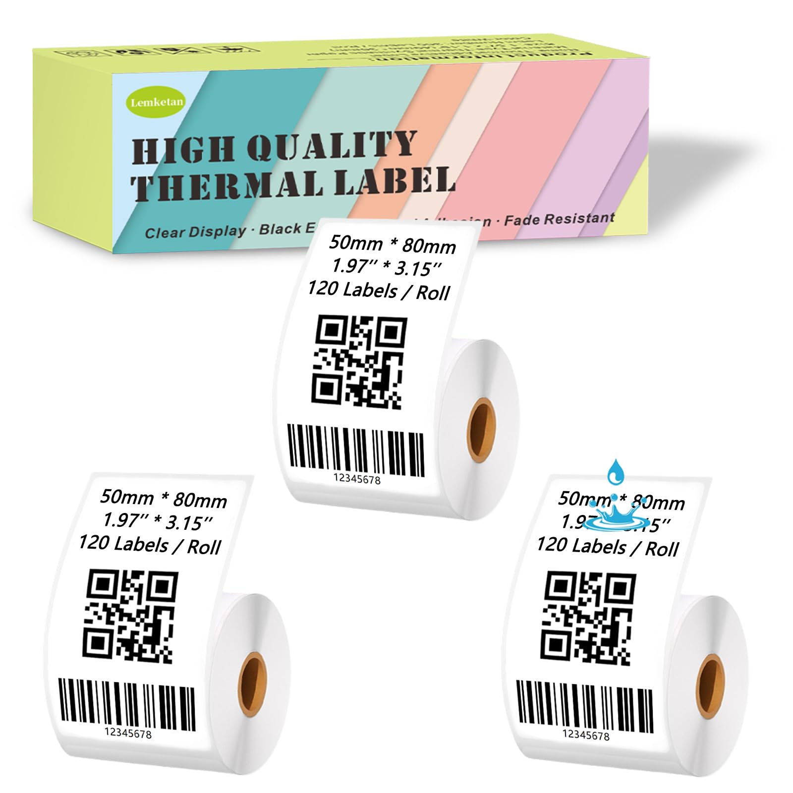 Photo 1 of [120 Labels/Roll x 3] 50mm x 80mm Thermal Labels, 1.97'' x 3.15'' Label Maker Tape Refill, Weatherproof & Tear-Resistant Thermal Stickers Compatible for Phomemo M110, Supvan T50M Pro (White)