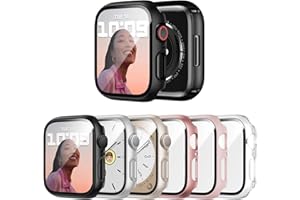 JERXUN 6 Pack Case with Tempered Glass Screen Protector for Apple Watch Series 3/2/1 38mm, Ultra-Thin Scratch Resistant Full 