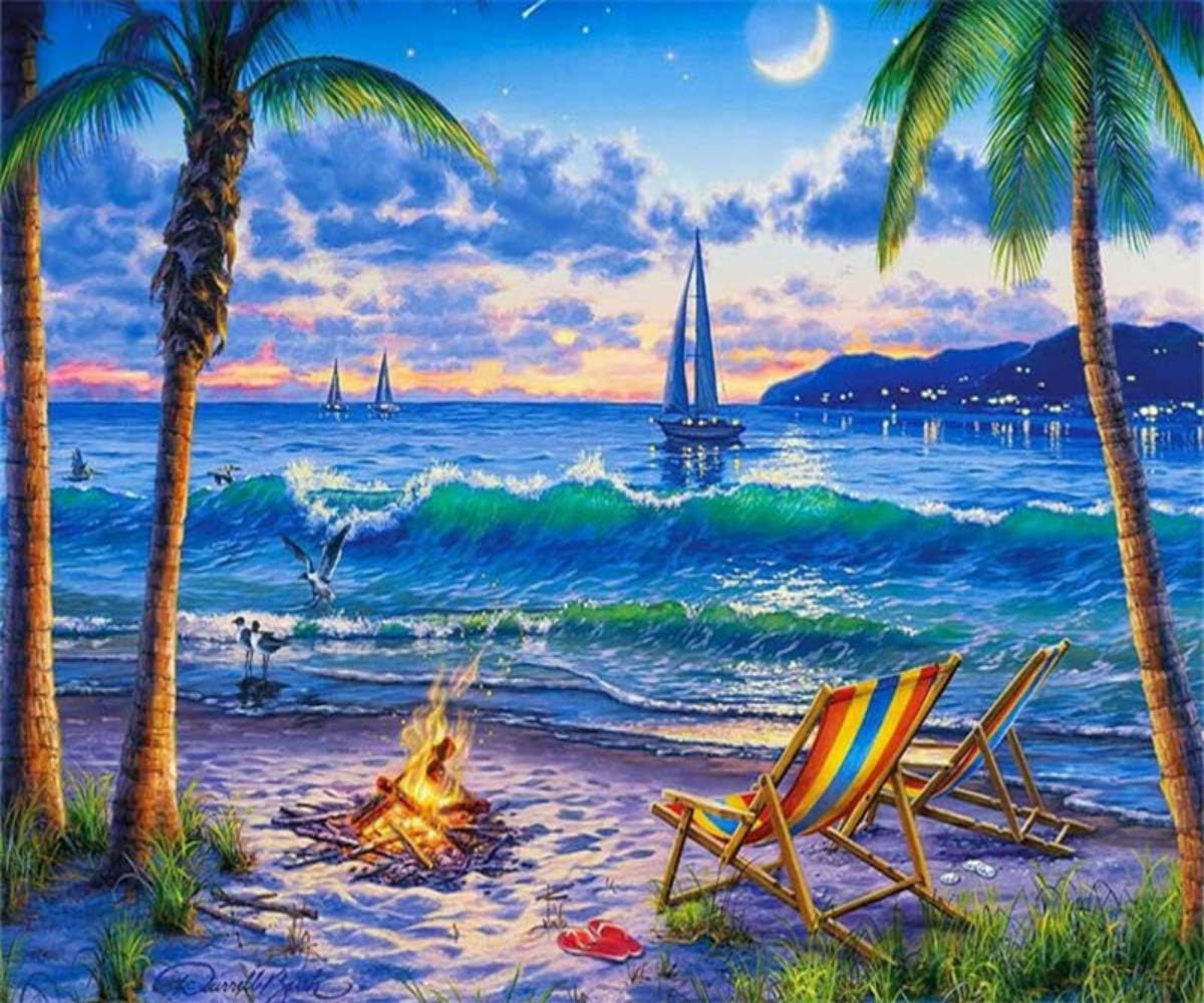 DIY Oil Painting by Numbers Kits for Adult"Sailboat" Paint Color According to The Numbers on The Canvas Holiday Gift Home Decor Handmade Crafts-
