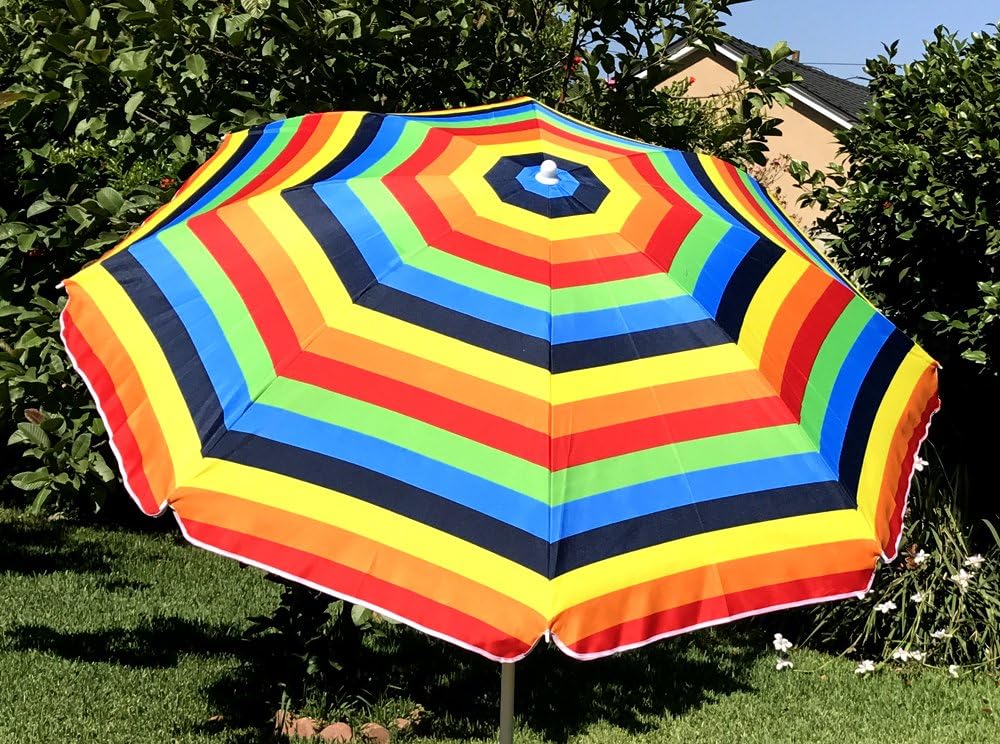Bellrino Decor 6 Foot Sand Anchor Outdoor Patio Beach Umbrella Sun Shelter with Tilt and Carry Bag Multicolor (RAINBOW)