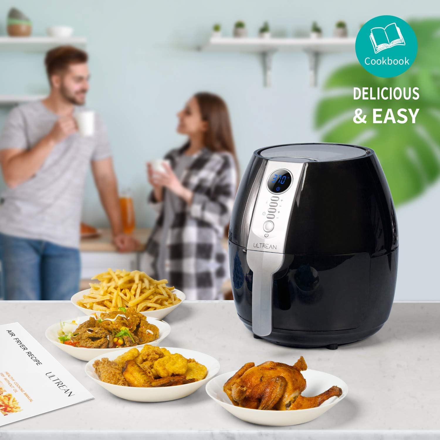 Ultrean Air Fryer, 4.2 Quart (4 Liter) Electric Hot Air Fryers Oven Oilless Cooker with LCD Digital Screen and Nonstick Frying Pot, ETL/UL Certified,1-Year Warranty,1500W (Black): Kitchen & Dining