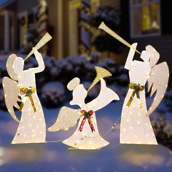 OUTDOOR CHRISTMAS ANGEL DECORATION CHRISTMAS LIGHTED 3 ANGELS...