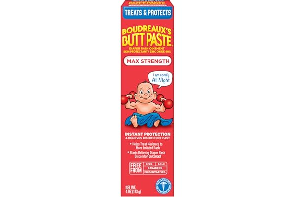 Boudreaux's Butt Paste Maximum Strength Diaper Rash Cream, Ointment for Baby, 4 oz Tube