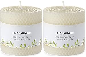 ENCANLIGHT Beeswax Pillar Candles, 3x3 Inch White Hand-Rolled Honeycomb Pillar Candle Set of 2 - Dripless and Smokeless, Approx 9 Hours Hurn for Home Decor, Party, Wedding, Dinner