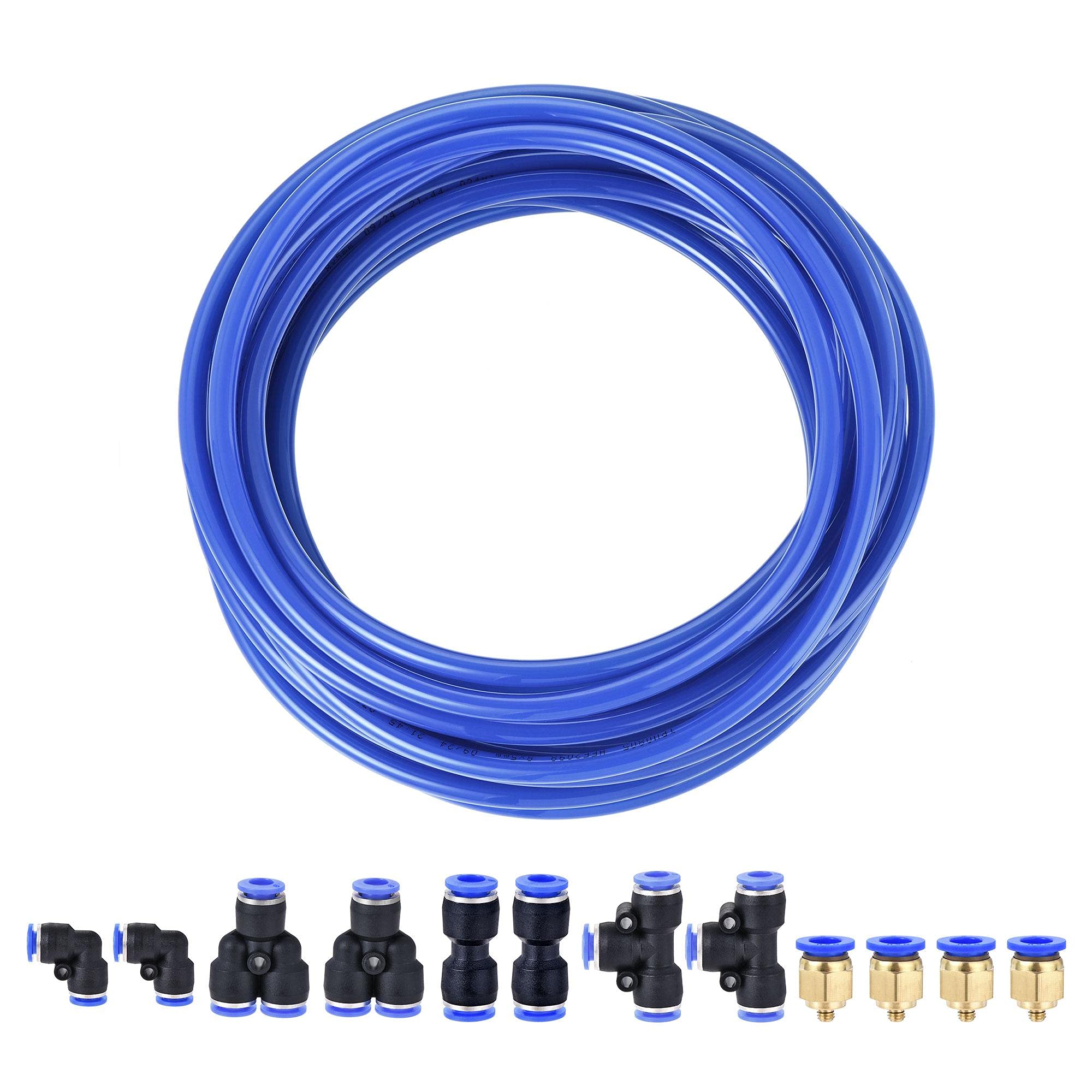 sourcing map Pneumatic 8mm OD PU Air Tubing Kit Hose Air Line Tubing 10M Blue with Push to Connect Fittings