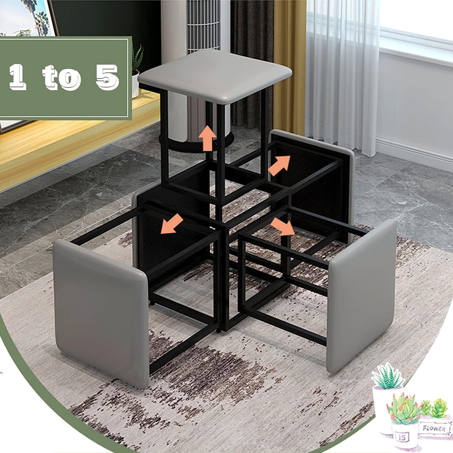 NAIYUFA Stool Set Modern Ottomans Set of 5 Backless Chairs with Wheels Stackable Bar Stool for Living Room,Dinning,Kitchen: Kitchen & Dining