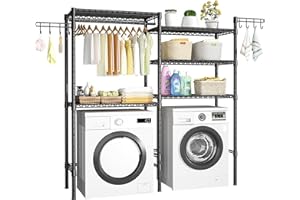 Ulif Clothes Drying Rack, 4 Tiers Freestanding U6 Over Washer and Dryer Laundry Room Storage and Organizer, Heavy-Duty Space Saver Shelf for Hanging Clothes and Towels, 65.1"W x 13.4"D x 77.5"H, Black