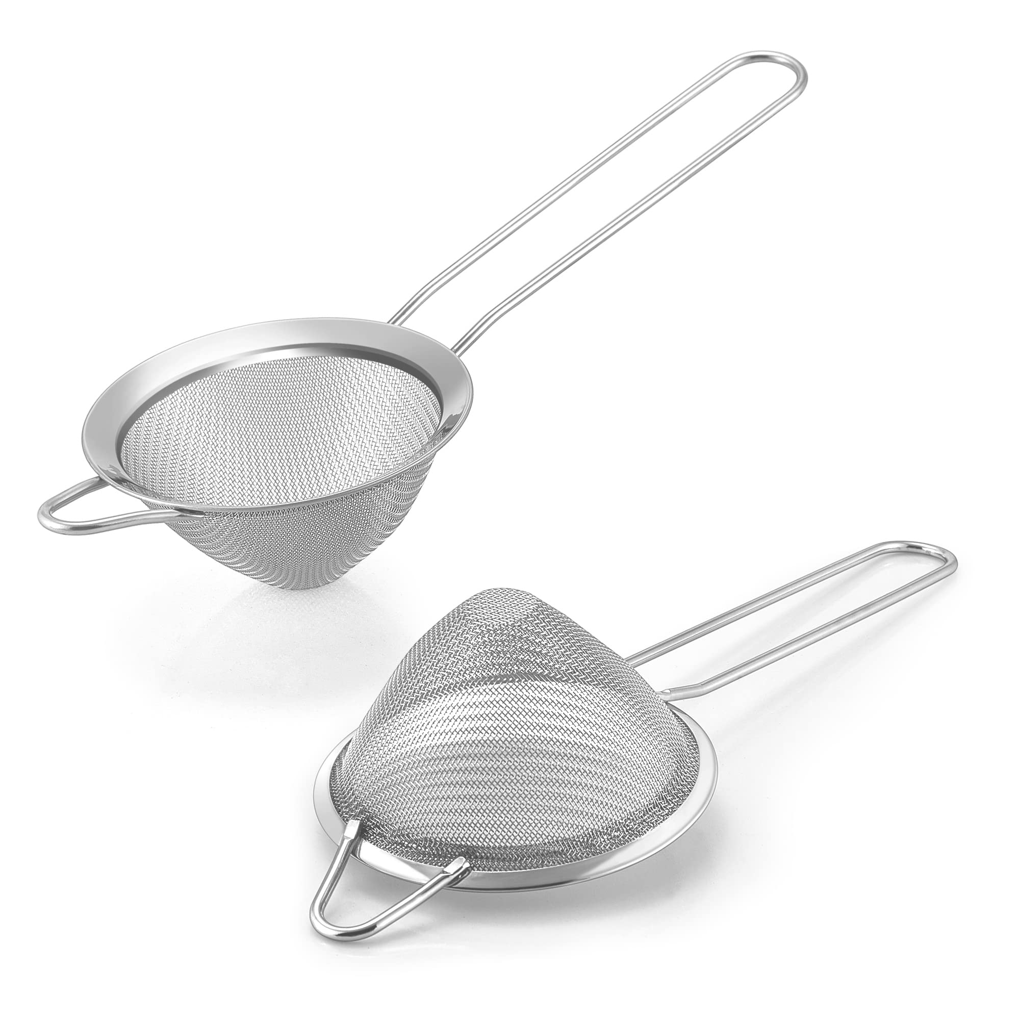 Cocktail Strainer, Herogo 2-Piece Stainless Steel Sieves, Conical Strainer with Handle, Metal Fine Mesh Sieve for Filtering Cocktails, Tea, Juice, Coffee, Flour, Sugar – 3.5 Inches