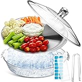 Baderke 1 Set 10" Chilled Serving Tray for Parties with Compartments and Lid Ice Chilled Platter Charcuterie Serving Board for Fruit Seafood Vegetable Appetizer Shrimp Cocktail (Silver)