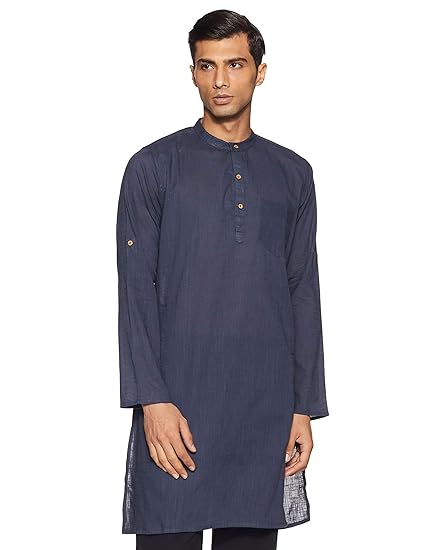 Men's cotton pathan suit Kurta (SS19/NAY-1009 B_ Grey_ Small)
