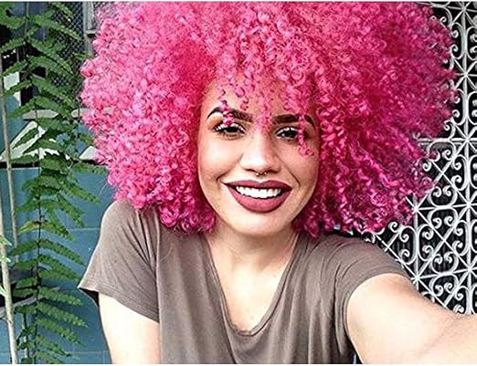 Amazon Com Decj Rose Pink Kinky Curly Wig Middle Part Afro Curly