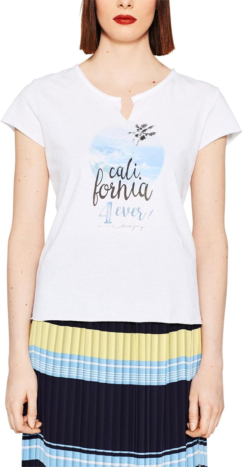 Edc By Esprit Damen T-Shirt – Fließende Bluse Mit Allover-Print, Nachhaltige Viskose