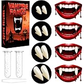 Fake Vampire Teeth Fangs Adults - 4 Pairs Realistic Vampire Fangs for Cosplay Makeup Halloween Vampire Costume Accessories Women Men, Plastic Werewolf Teeth with Adhesive Halloween Party Favors Props