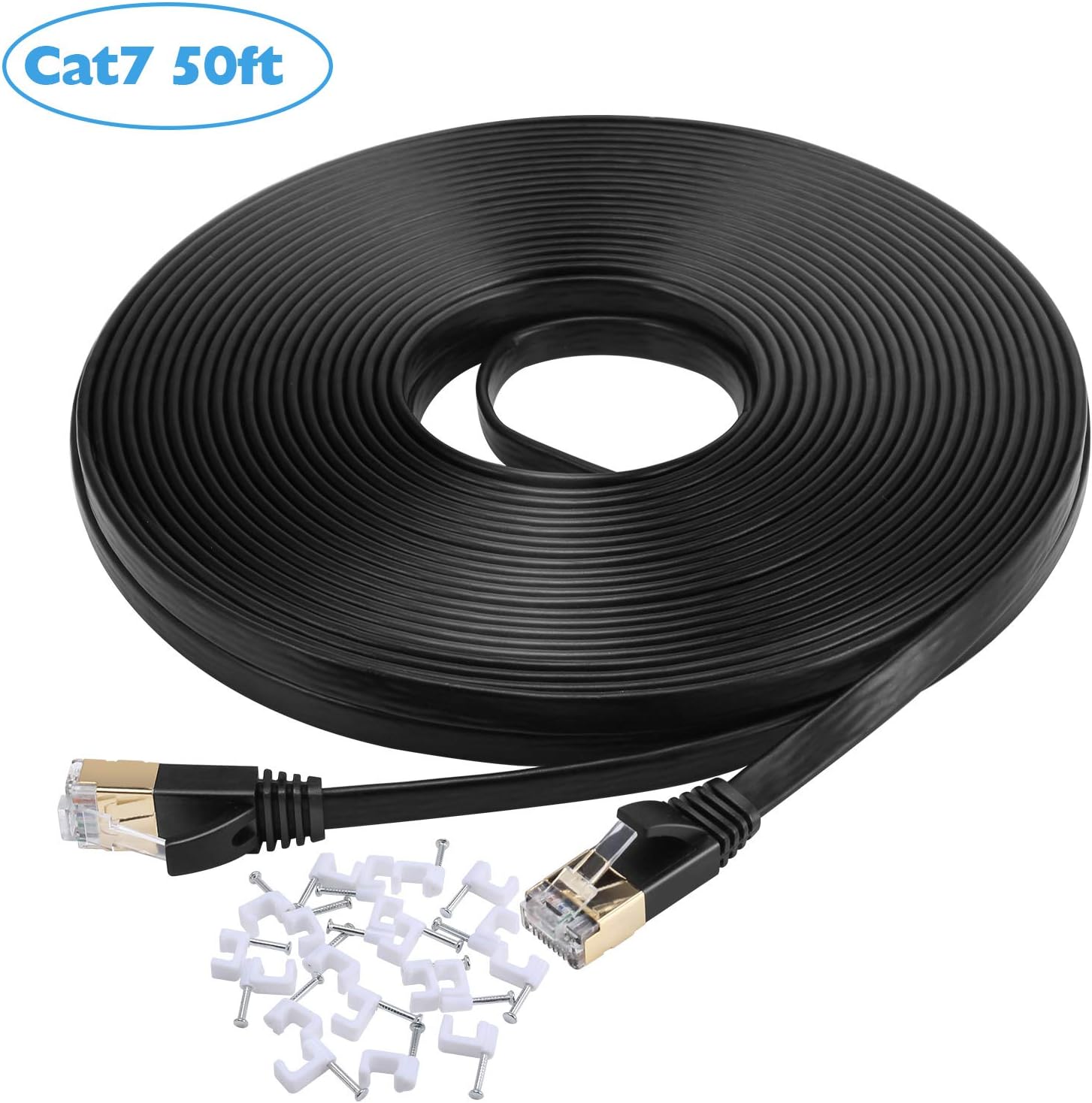 TOROCAT 15m(50ft) Ethernet Cable Cat7 Gigabit Lan Network Cable RJ45 Patch Cable 10 Gbps 600 MHz with connector Switch Router Modem Access Point Panel PC Mac – Black