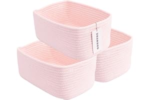 XUANGUO Small Woven Storage Baskets 12“X8”X5“ Decorative Rope Bins for Organizing Shelves, Closets, and Toys, Empty Gift Baskets, Cute Organizer Basket for Home and Office (pink, regular)