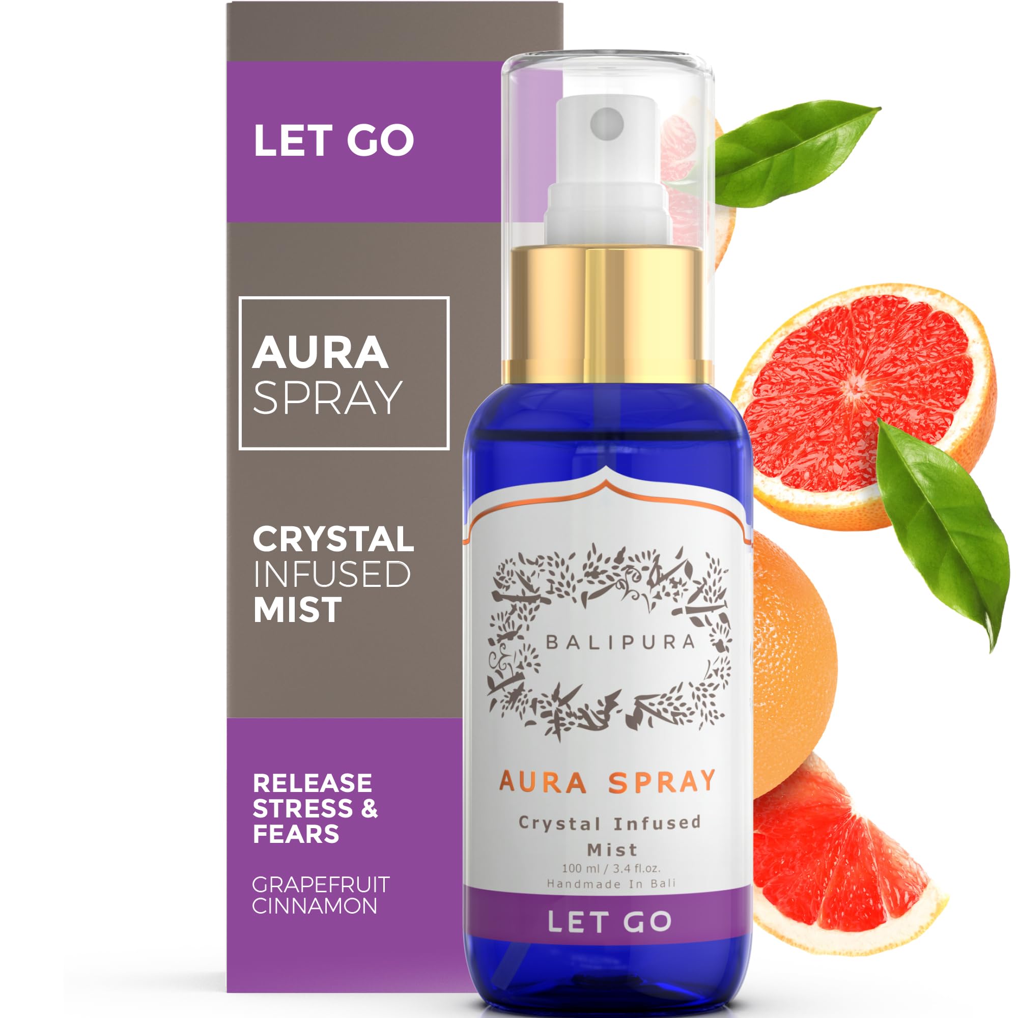BALIPURA - Aura Chakra Spray Gift for Women - Let Go Spray Crystal Infused Mist - Amethyst, Sodalite & Clear Quartz & Palo Santo - Cleansing & Healing Energy - 3.4 fl.oz