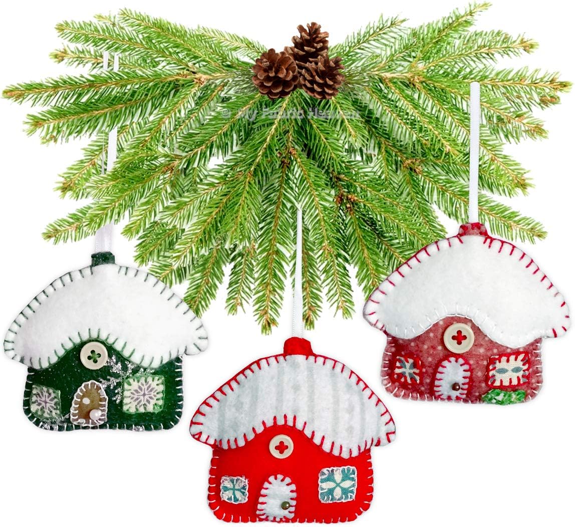My Fabric Heaven Snowy Cottage Ornament Sewing Pattern 7 cm Stuffed Soft Felt Christmas Decoration & Easy Photo-Tutorial Booklet. Free Post