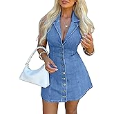 POTILI Denim Dress for Women, Button Down Sleeveless Jean Dress A-line Casual Denim Romper