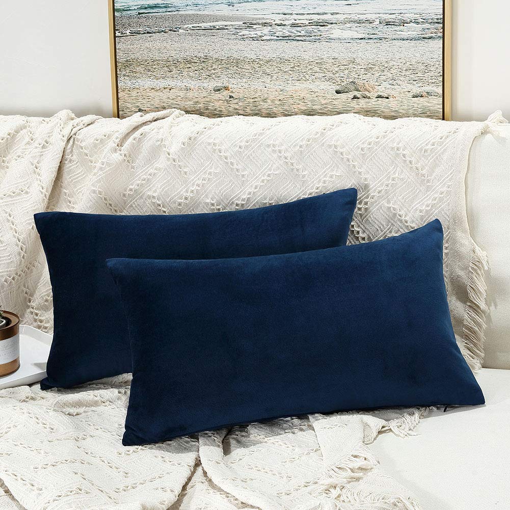 JUSPURBET Navy Blue Decorative Velvet Throw Pillow Covers 16x24,Pack of 2 Luxury Soft Solid Cushion Cases for Sofa Couch Bed — image 1