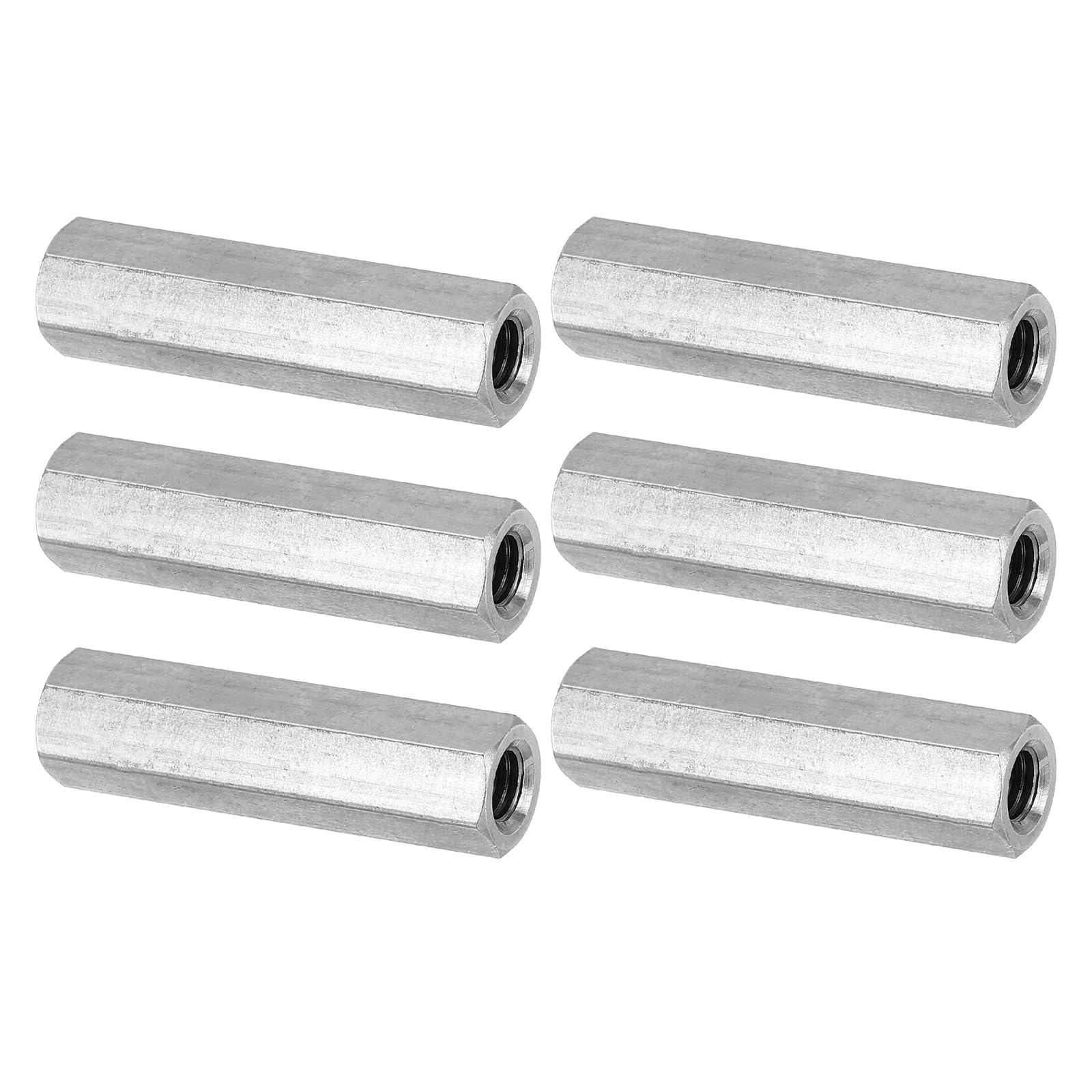 PATIKIL M6 x 1-Pitch 304 Stainless Steel Hex Coupling Nuts, 6Pcs 40mm/ 1.6" Length Coarse Fully Threaded Rod Coupling Nut Studding Connector Fasteners, Silver Tone — image 1