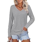 Zeagoo Womens Long Sleeve Tops Casual V Neck T Shirts Loose Fit Shirt Basic Tee Outfits M Grey