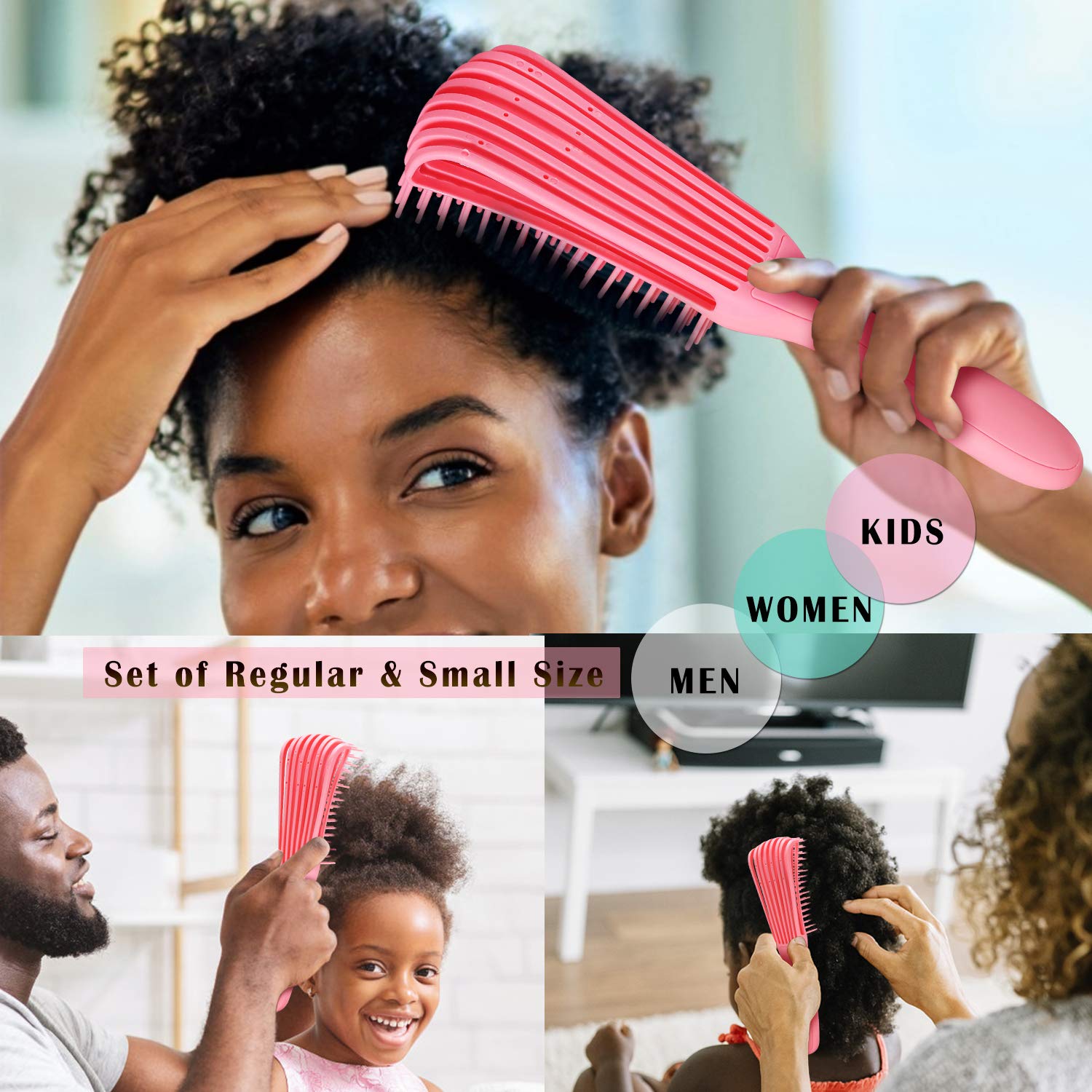 2 Pack BESTOOL Detangle Brush of Curly Hair, Detangling Brush for Black Natural Hair, Detangler Brush for Faster Detangle Wet or Dry 3/4abc Curly, Coily, Kinky Hair with No Pain (Pink): Beauty