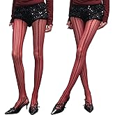 2Pcs Women’s Ultra Stretchable Fishnet Tights Vertical Striped Pantyhose Floral Lace Stockings Plus Size