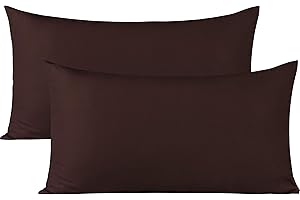 BEDSUM Microfiber Standard Pillowcases Set of 2, Soft Wrinkle Resistant and Easy Care Pillow Cases with Envelope Closure for Kids, 20x26 inches, Dark Brown