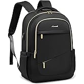 LOVEVOOK Laptop Backpack for Women, Black Business Travel Backpacks with USB Port, Water Resistant Work Teacher Computer Bag, Stylish Daypack, Fits 15.6" Laptop