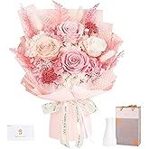 MAMAMIKO Preserved Flowers Bouquet 4 Roses - Pink Roses & Flowers for Delivery, Long-Lasting Real Roses Forever, Anniversary Birthday Valentine Gifts for Women Mom Grandma Her Wife Girlfriend