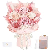 Preserved Flowers Bouquet 4 Roses - Pink Roses & Flowers for Delivery, Long-Lasting Real Roses Forever, Eternal Roses Bouquet