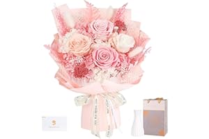 MAMAMIKO Preserved Flowers Bouquet 4 Roses - Pink Roses & Flowers for Delivery, Long-Lasting Real Roses Forever, Eternal Roses Bouquet for Mothers, Mom, Wife Anniversary Birthday Gifts for Women
