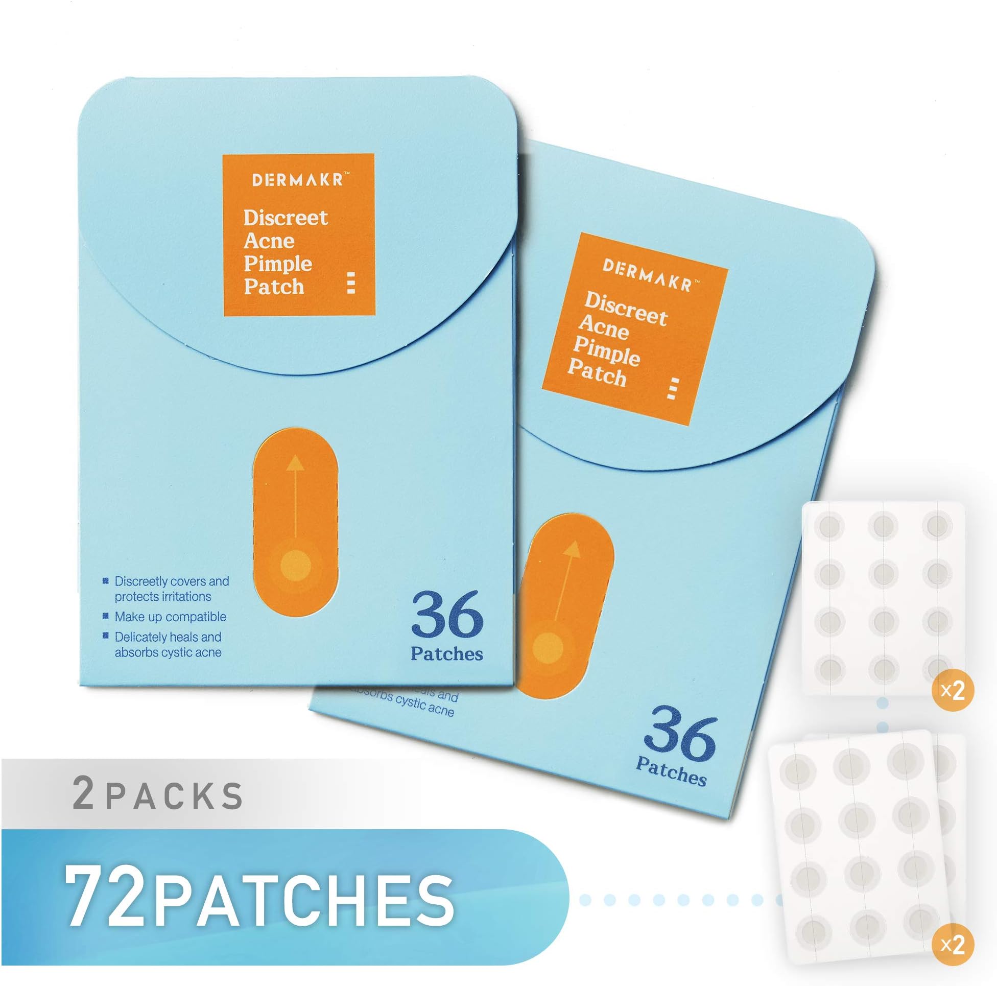 DERMAKR Discreet Acne Pimple Patch | Spot Cover & Treatment Solution Cystic Acne & Pimple | Hydrocolloid Facial Stickers | Waterproof Patches Invisibly Cover Pimples (2packs)