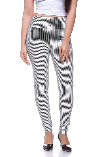 womens black and white striped pants
