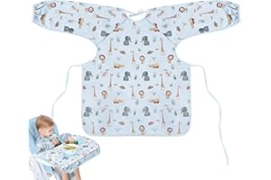 Vicloon Coverall Baby Feeding Bib, Weaning Bib Attaches to Highchair and Table, Long Sleeves Bib with Waterproof, Comfortable,Machine Washable, Baby Bib For 6 Month to 3 Years Old (Blue)