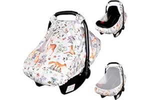 CARUILI Car Seat Cover Baby Girls Boys, Breathable Infant Car Seat Cover for Newborn, Lightweight Carseat Cover Canopy with Mesh Window, Aniaml