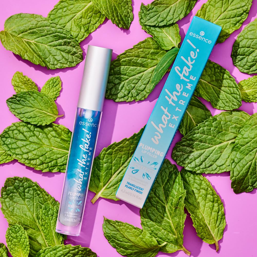 essence | What the Fake! Extreme Plumping Lip Filler (02 | Ice Ice Baby) | Glossy, Non-Sticky Finish with Peppermint Oil, Hyaluronic Acid, & Vitamin E | Vegan & Cruelty Free