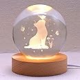 Shellvcase 3.15in Crystal Cat Ball Lamp with Wooden Base - Cat Themed Gift for Lovers - Birthday, Christmas, Mother's Day Items