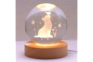 3.15in 3D Cat Figurine Crystal Ball Lamp, Cat Light Lamp ​with Wooden Base, Cat Gifts for Cat Lovers, Cat Stuff for Cat Lover