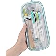 EASTHILL Grid Mesh Pen Pencil Case with Zipper Clear Makeup Color Pouch Cosmetics Bag Multi-Purpose Travel School Teen Girls and Boys Transparent Stationary Bag Office Organizer Box for Adluts(Green)