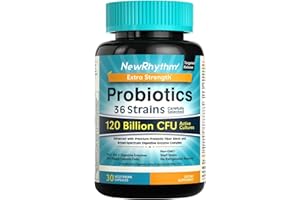NewRhythm Probiotics 120 Billion CFU 36 Strains, 3-in-1 Probiotics with Prebiotics & Enzymes, Probioticos for Women & Men, Vegan Targeted Release Supplement, 30ct