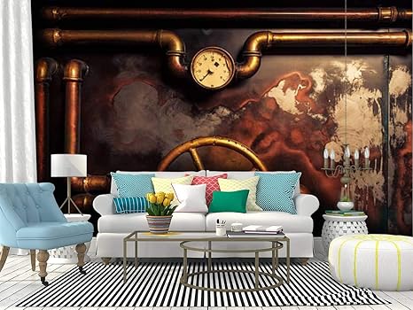 Amazon Com Recethrows Wall Mural Background Vintage Steampunk Peel And Stick Wallpaper Self Adhesive Wallpaper Large Wall Sticker Removable Vinyl Film Roll Shelf Paper Home Decor Kitchen Dining